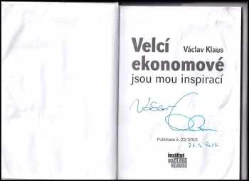 Václav Klaus: Velcí ekonomové jsou mou inspirací
