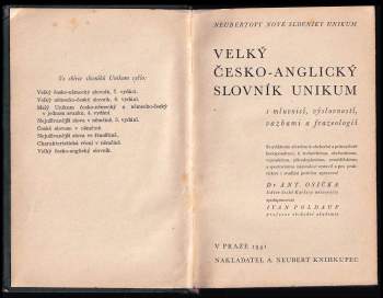 Velký česko-anglický slovník Unikum s mluvnicí, výslovností, vazbami a frazeologií