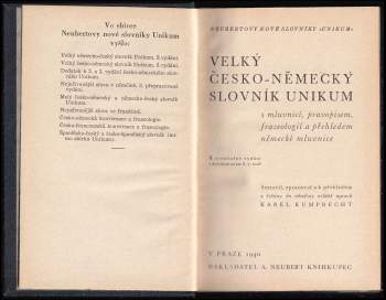 Karel Kumprecht: Velký česko-německý slovník Unikum