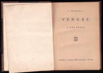 František Josef Čečetka: Venuše a jiná prosa