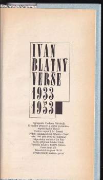 Ivan Blatný: Verše 1933-1953