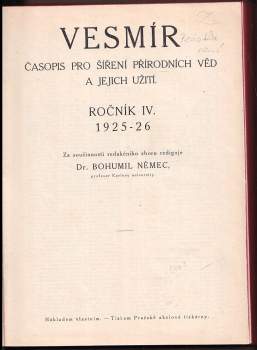 Bohumil Němec: Vesmír - Ročník IV. 1925 - 26 + Ročník V. 1926 - 27