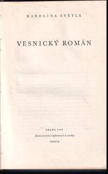 Karolina Světlá: Vesnický román