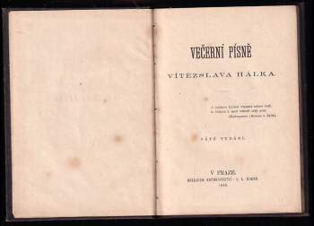 Vítězslav Hálek: Vítězslava Hálka Večerní písně