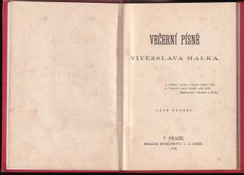 Vítězslav Hálek: Vítězslava Hálka Večerní písně