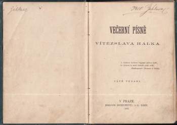 Vítězslav Hálek: Vítězslava Hálka Večerní písně
