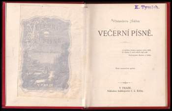 Vítězslav Hálek: Vítězslava Hálka Večerní písně