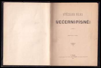 Vítězslav Hálek: Vítězslava Hálka Večerní písně