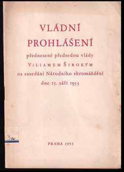 Vládní prohlášení přednesené předsedou vlády Viliamem Širokým na zasedání Národního shromáždění dne 15. září 1953