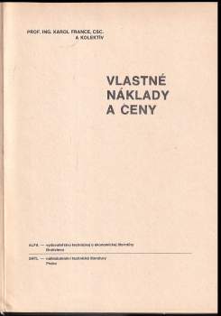 Karol France: Vlastné náklady a ceny