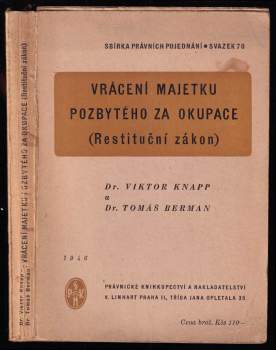 Vrácení majetku pozbytého za okupace (restituční zákon)