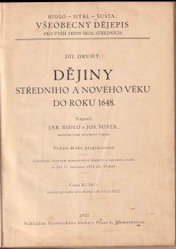 Josef Šusta: Všeobecný dějepis pro vyšší třídy škol středních