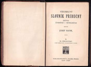 Josef Rank: Všeobecný slovník příručný jazyka českého i německého