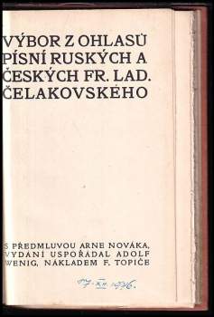 František Ladislav Čelakovský: Výbor z Ohlasů písní ruských a českých Fr. Lad. Čelakovského