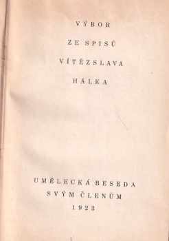 Vítězslav Hálek: Výbor ze spisů Vítězslava Hálka