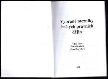 Vilém Knoll: Vybrané mezníky českých právních dějin