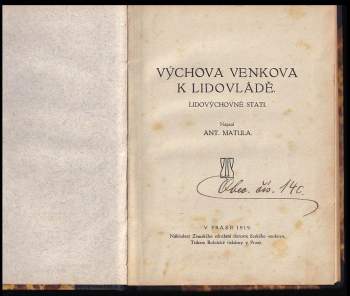 Antonín Matula: Výchova venkova k lidovládě