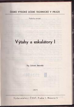 Lubomír Janovský: Výtahy a eskalátory