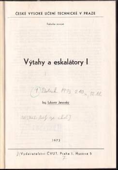 Lubomír Janovský: Výtahy a eskalátory