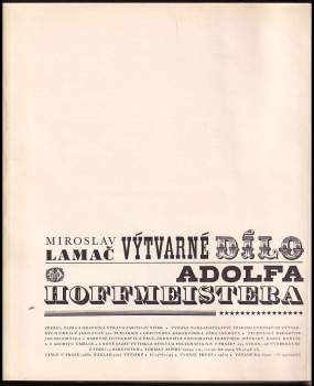 Miroslav Lamač: Výtvarné dílo Adolfa Hoffmeistera