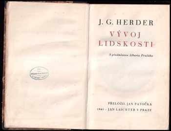 Johann Gottfried von Herder: Vývoj lidskosti