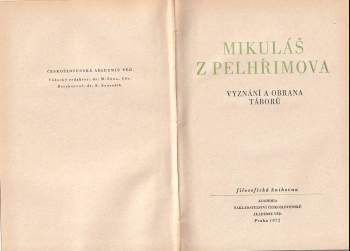 Mikuláš Biskupec z Pelhřimova: Vyznání a obrana Táborů