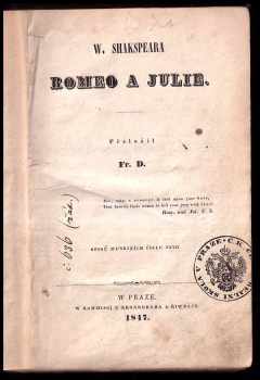 William Shakespeare: W. Shakspeara Romeo a Julie