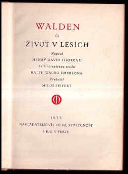 Henry David Thoreau: Walden, či, Život v lesích