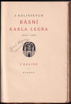 Karel Leger: Z kolínských básní Karla Legra