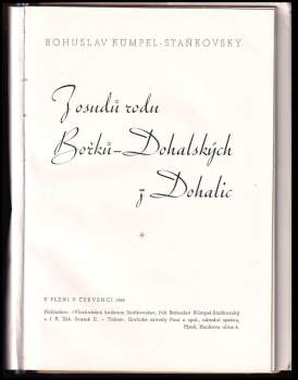 Bohuslav Kümpel-Staňkovský: Z osudů rodu Bořků-Dohalských z Dohalic