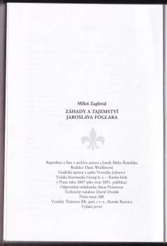 Miloš Zapletal: Záhady a tajemství Jaroslava Foglara