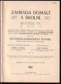 Karel Kudrna: Zahrada domácí a školní, ročník IV., čísla 1. - 12.