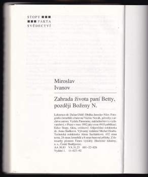 Zahrada života paní Betty (později Boženy N.)