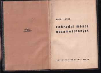 Karel Teige: Zahradní města nezaměstnaných