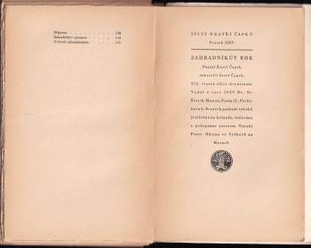 Karel Čapek: Zahradníkův rok - 1. VYDÁNÍ