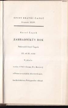 Karel Čapek: Zahradníkův rok