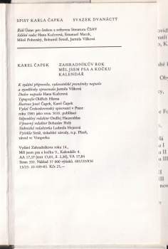 Karel Čapek: Zahradníkův rok ; Měl jsem psa a kočku ; Kalendář