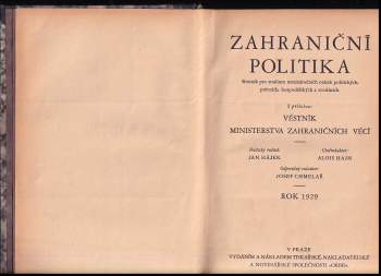 Alois Hajn: Zahraniční politka - Sborník pro studium mezinárodních otázek politických, právních, hospodářských a sociálních + Věstník Ministerstva zahraničních věcí