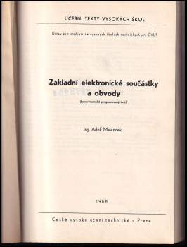 Adolf Melezinek: Základní elektronické součástky a obvody
