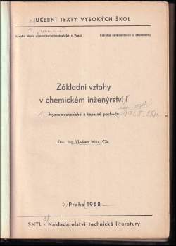 Vladimír Míka: Základní vztahy v chemickém inženýrství