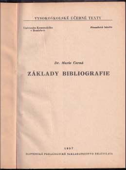 Marie Ludmila Černá: Základy bibliografie