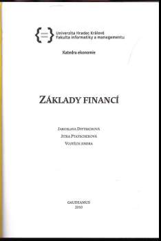 Jaroslava Dittrichová: Základy financí