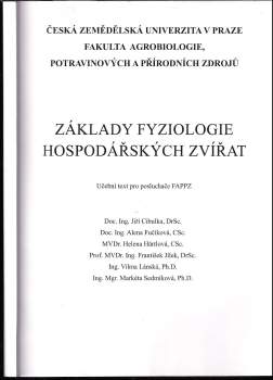 Základy fyziologie hospodářských zvířat
