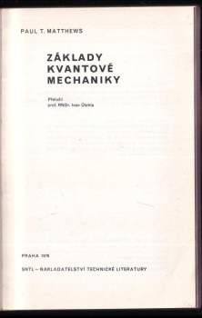 Paul Taunton Matthews: Základy kvantové mechaniky