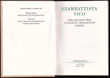 Giambattista Vico: Základy nové vědy a společné přirozenosti národů