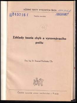 Emanuel Procházka: Základy teorie chyb a vyrovnávacího počtu