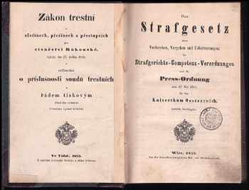Zákon trestní o zločinech, přečinech a přestupcích pro císařství Rakouské, vydaný dne 27. května 1852