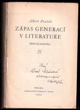 Albert Pražák: Zápas generací v literatuře