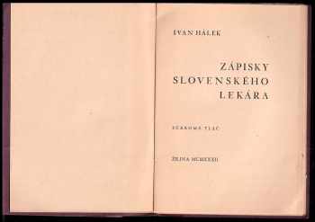 Ivan Hálek: Zápisky slovenského lekára