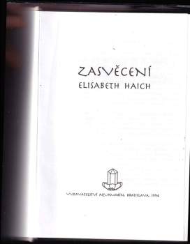 Elisabeth Haich: Zasvěcení